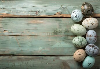 Wall Mural - easter eggs on rustic green wooden background