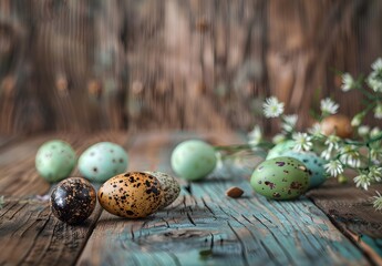 Wall Mural - easter eggs rustic wooden background decoration