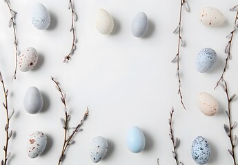 Wall Mural - easter eggs willow branches minimal frame