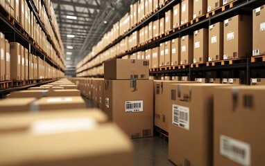 Poster - A view of organized boxes in a warehouse, showcasing storage efficiency and logistics management.