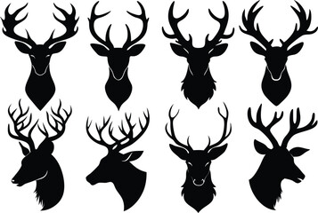 Wall Mural - Cartoon vector black deer head silhouette clipart