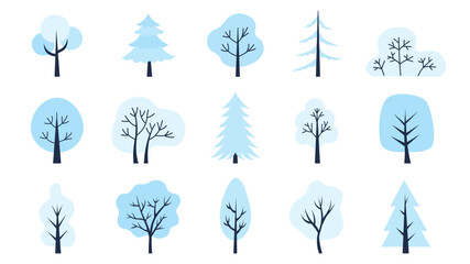 Wall Mural - winter trees set. different colorful trees collection isolated on a white background. simple flat st
