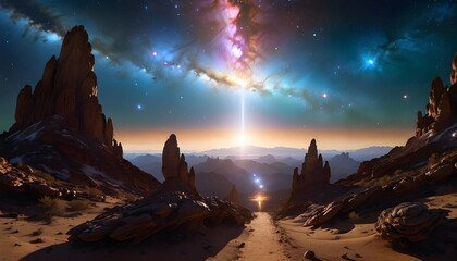 Wall Mural - A desert landscape with a path in the middle of it.
