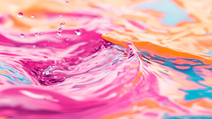 Vibrant splash of color in water, showcasing a dynamic explosion of pink and orange hues, perfect for artistic backgrounds.