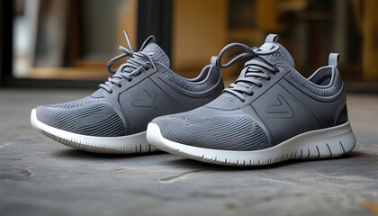 Stylish gray female sports shoes featuring dynamic shoelaces for an active lifestyle