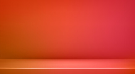 Empty studio room background. Red abstract gradient scene. Autumn template. Limbo bg. 3d wall floor podium vector illustration.