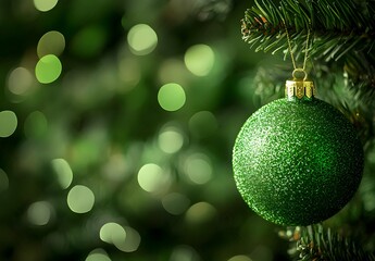 Green Christmas Ornament Hanging On Tree