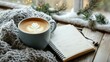 © Business Pics - A cup of coffee and a diary on a wooden background in winter