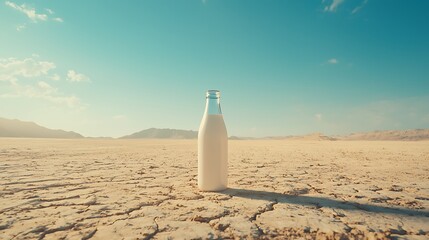 Oasis in the Desert - Conceptual Milk Bottle Photography in Arid Landscape for Advertisement Campaign