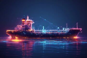 Wall Mural - Cargo Ship it  Wireframe plexus style  Illustration