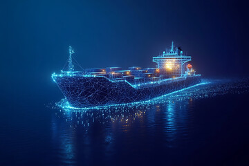 Wall Mural - Cargo Ship it  Wireframe plexus style  Illustration