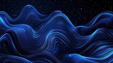 Wall Mural - Data technology futuristic illustration. Blue wave pattern on a dark background.