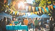 © Cambo27 - a community event with banners and logos of supporting organizations, illustrating affiliation with local causes or groups