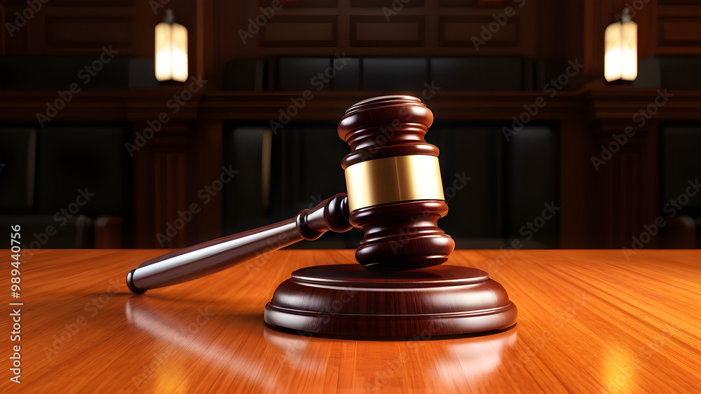 Judgment Table Judge Gavel on Courtroom table for Legal Court Judgement Criminal Law ...