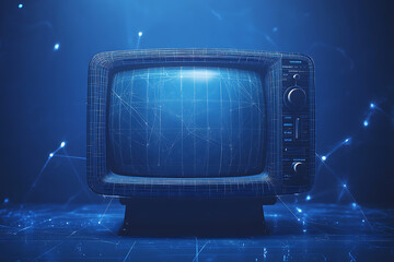 retro old tv at wireframe plexus style on blue background 