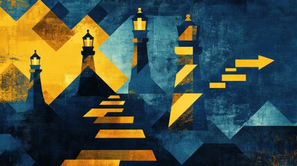 Wall Mural - The concept of Agile Leadership in deep blue and golden yellow colors