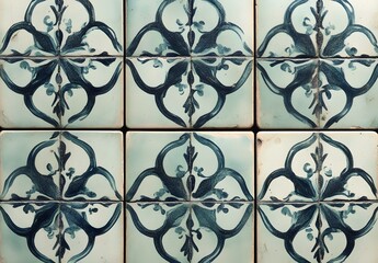 Canvas Print - Vintage Green & Blue Tile Pattern