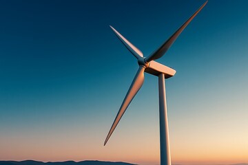 A minimalist wind turbine against a clear sky, representing the clean and simple generation of renewable energy