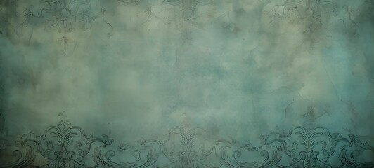 Sticker - Grungy Teal Antique Wallpaper With Ornate Pattern