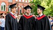© pvl0707 - Three joyful Italian students celebrate graduation in caps and gowns at university campus on a sunny day
