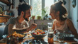 © OLHA - A man and woman sitting at a table eating food together