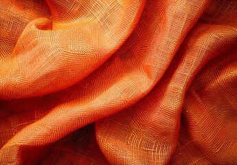 Canvas Print - Orange Woven Fabric Texture Background, Close Up