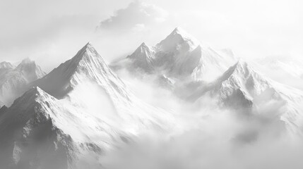 fog enveloping snow capped mountains in a vertical composition at high altitude