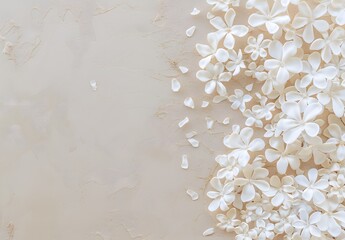 Wall Mural - white blossom border on beige background