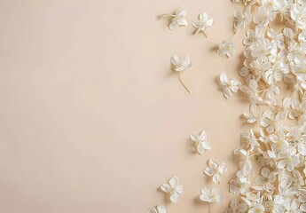 Wall Mural - white blossom border on beige background - spring floral design