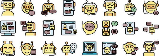 Poster - Chatbot heads avatars and speech bubbles representing ai customer support in a set of modern icons
