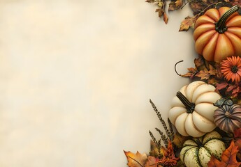 Wall Mural - fall web banner with pumpkins & leaves