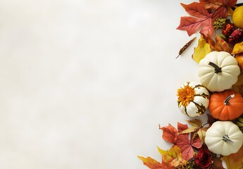 Wall Mural - fall web banner with pumpkins and leaves