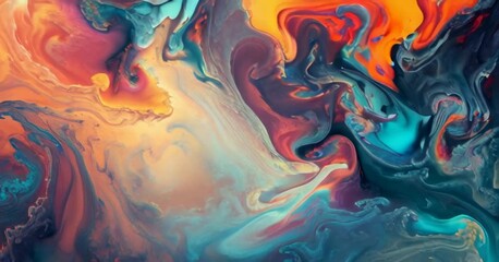Poster - Abstract colorful fluid patterns swirling and blending dynamically.