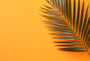 Sticker - Palm Leaf on Orange Background, Minimalist Flat Lay