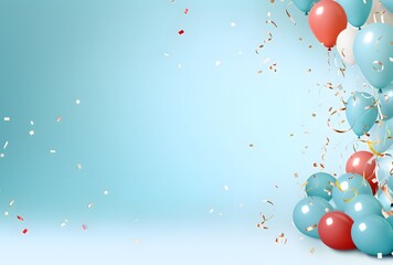 blue & red balloons party banner with confetti