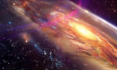 Wall Mural - A galaxy with a bright yellow sun in the center Video