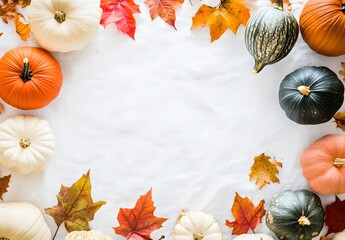 Wall Mural - autumnal pumpkin and leaf border with copyspace