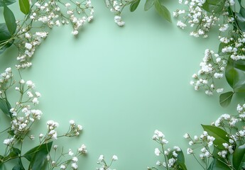 Wall Mural - green background floral frame for web banner