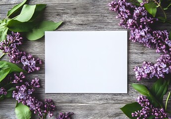 Wall Mural - blank white card mockup with lilac flowers