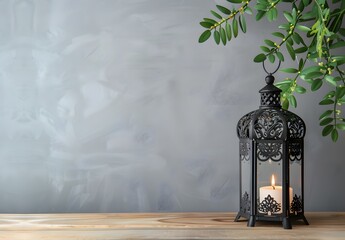 Poster - Ornate Arabic Lantern Mockup With Candle