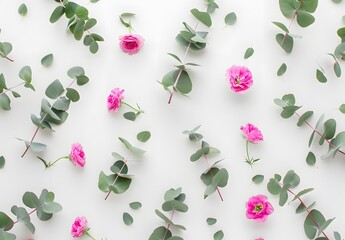Wall Mural - floral eucalyptus pattern on white background