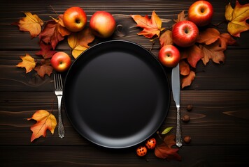 Wall Mural - autumn table setting with empty plate
