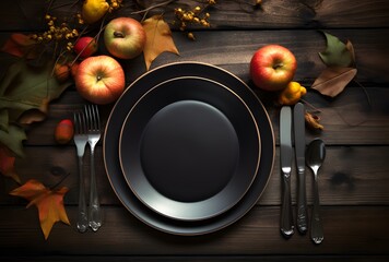 Wall Mural - autumn table setting with black plate