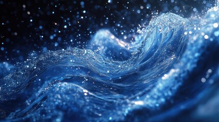 Wall Mural - Close-up of a blue water wave with sparkling droplets