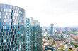 Commercial area, highrise tower office building in Deansgate Manchester, overcast day, aerial view