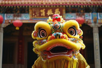 Colorful Lion Dance Costume in Festive Setting