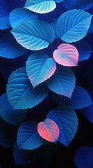 Poster - Blue and pink leaves with a dark background.