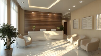 Poster - modern reception area with minimalist design and natural light in a contemporary office setting