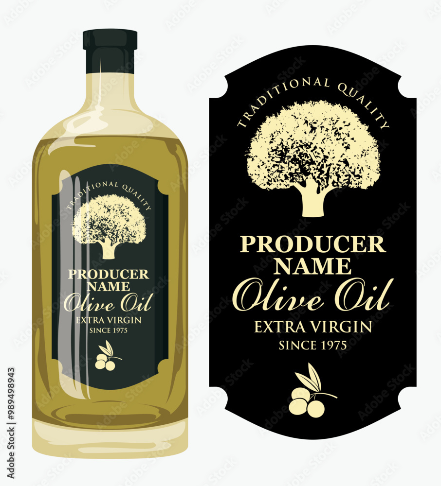 Vector label for extra virgin olive oil with olive tree design in ...