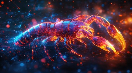 Wall Mural - A glowing, abstract scorpion made of particles with red, orange, and blue highlights